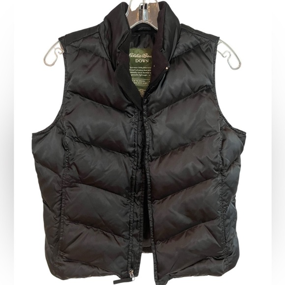Eddie‎ Bauer Goose Down Fill Puffer Vest Black Zip Front Pockets Petite Medium - Picture 10 of 10